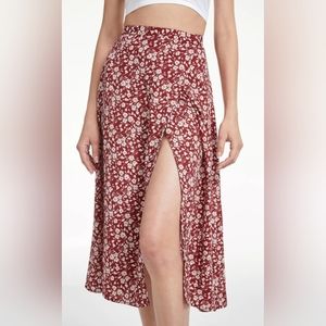 High Waisted Floral Slit Midi Skirt